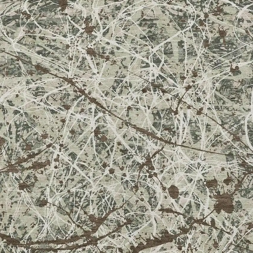 Artichoke Green Brown And Ivory Abstract Washable Indoor Outdoor Area Rug Photo 2