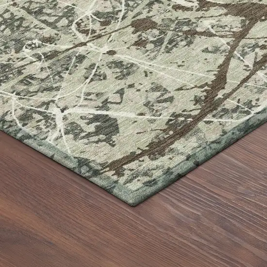 Artichoke Green Brown And Ivory Abstract Washable Indoor Outdoor Area Rug Photo 5