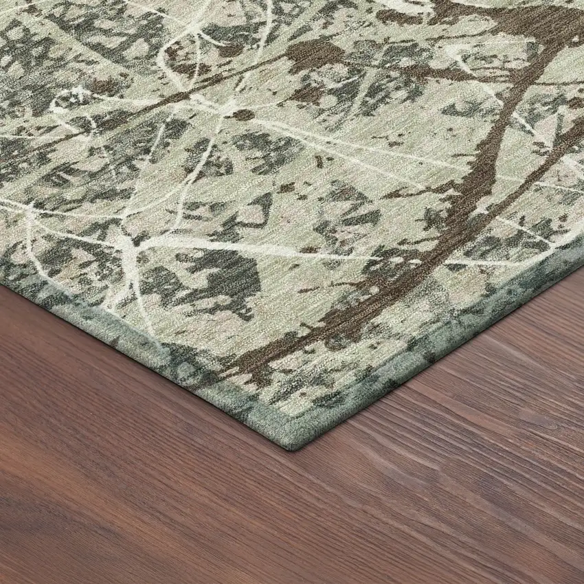 Artichoke Green Brown And Ivory Abstract Washable Indoor Outdoor Area Rug Photo 5