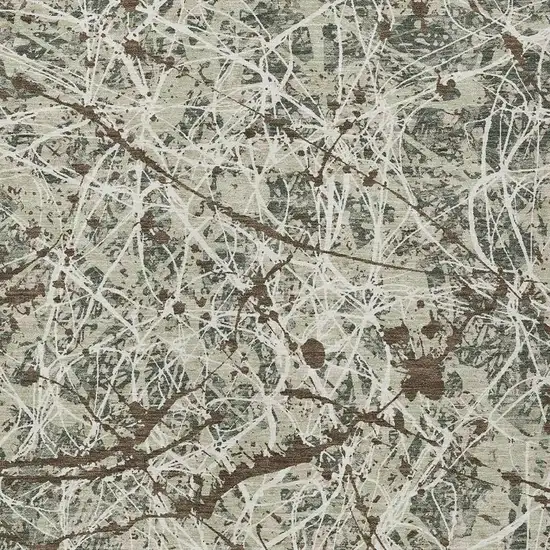Artichoke Green Brown And Ivory Abstract Washable Indoor Outdoor Area Rug Photo 2