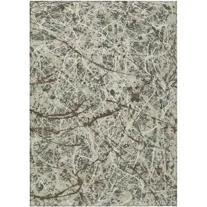 Photo of Artichoke Green Brown And Ivory Abstract Washable Indoor Outdoor Area Rug