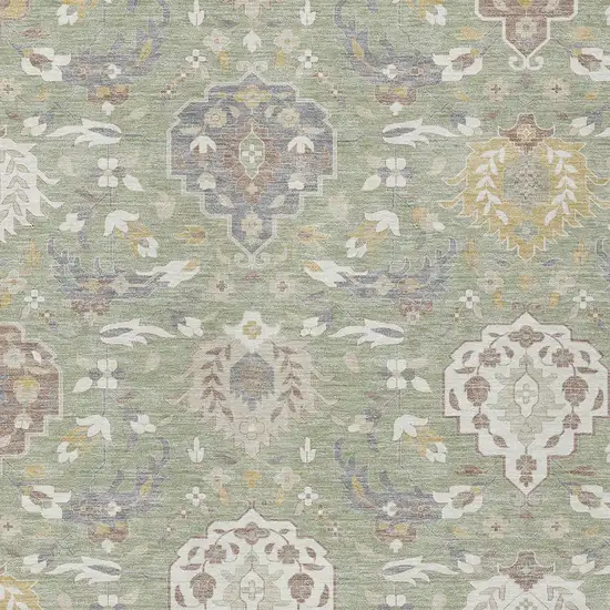 Artichoke Green Brown And Ivory Damask Washable Indoor Outdoor Area Rug Photo 7