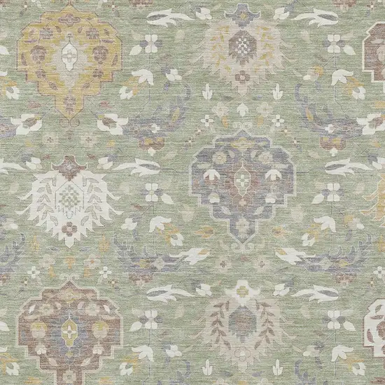 Artichoke Green Brown And Ivory Damask Washable Indoor Outdoor Area Rug Photo 7