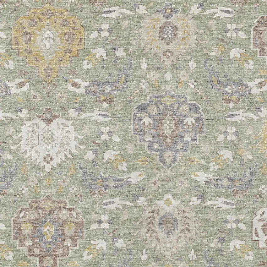 Artichoke Green Brown And Ivory Damask Washable Indoor Outdoor Area Rug Photo 7