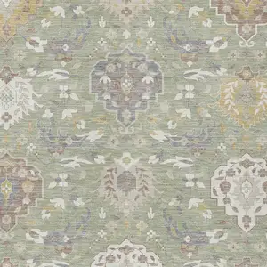 Photo of Artichoke Green Brown And Ivory Damask Washable Indoor Outdoor Area Rug