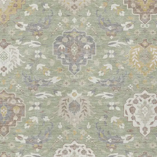 Artichoke Green Brown And Ivory Damask Washable Indoor Outdoor Area Rug Photo 7