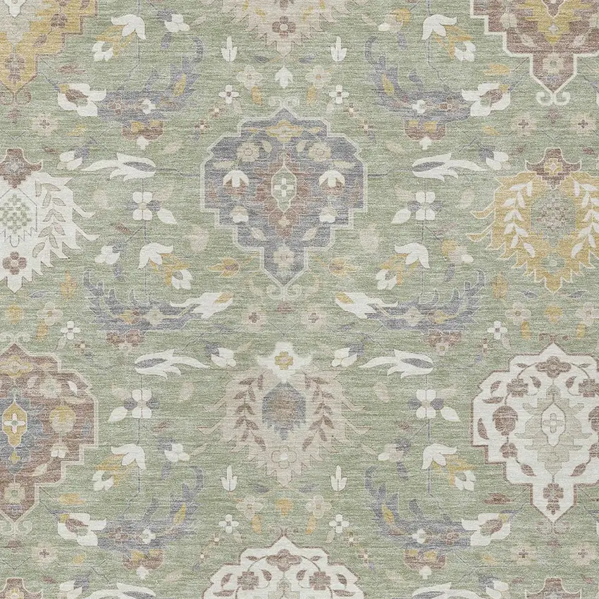 Artichoke Green Brown And Ivory Damask Washable Indoor Outdoor Area Rug Photo 7
