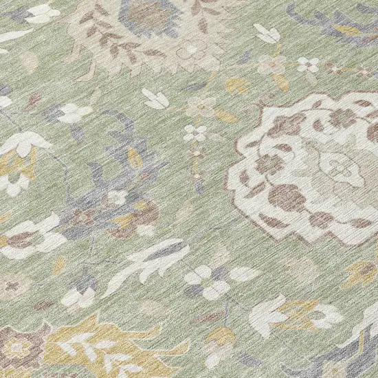 Artichoke Green Brown And Ivory Damask Washable Indoor Outdoor Area Rug Photo 6