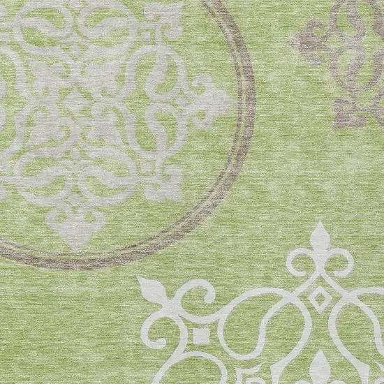 Artichoke Green Brown And Ivory Floral Medallion Washable Indoor Outdoor Area Rug Photo 6