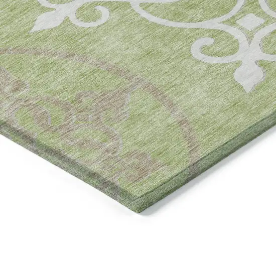 Artichoke Green Brown And Ivory Floral Medallion Washable Indoor Outdoor Area Rug Photo 5