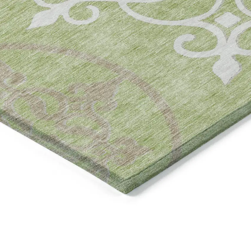 Artichoke Green Brown And Ivory Floral Medallion Washable Indoor Outdoor Area Rug Photo 5