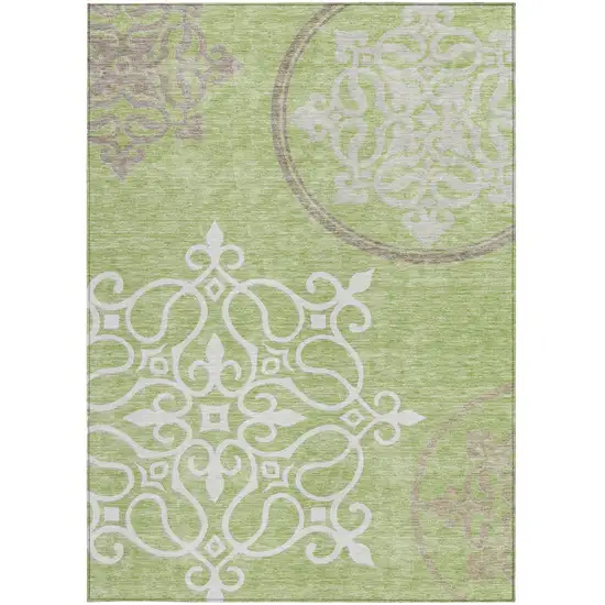 Artichoke Green Brown And Ivory Floral Medallion Washable Indoor Outdoor Area Rug Photo 7
