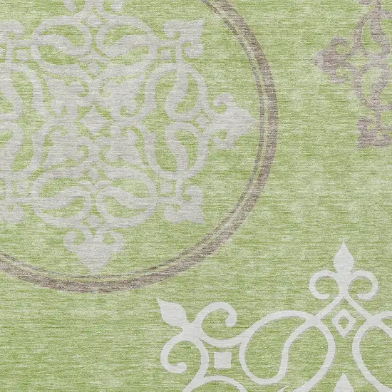 Artichoke Green Brown And Ivory Floral Medallion Washable Indoor Outdoor Area Rug Photo 6