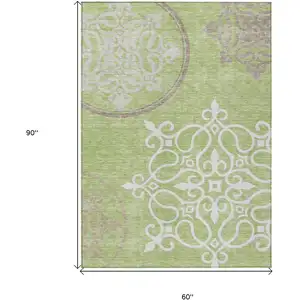 Photo of Artichoke Green Brown And Ivory Floral Medallion Washable Indoor Outdoor Area Rug