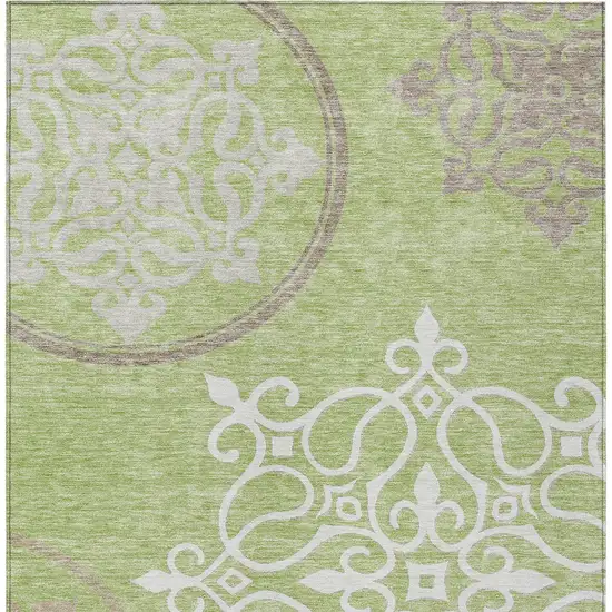 Artichoke Green Brown And Ivory Floral Medallion Washable Indoor Outdoor Area Rug Photo 7