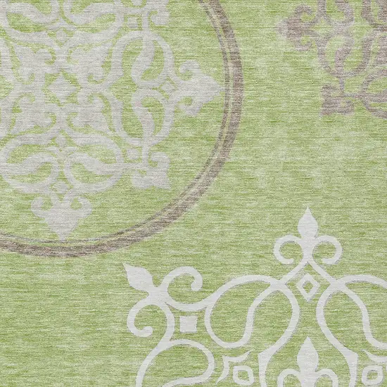 Artichoke Green Brown And Ivory Floral Medallion Washable Indoor Outdoor Area Rug Photo 6