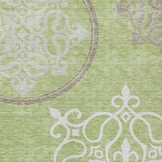 Artichoke Green Brown And Ivory Floral Medallion Washable Indoor Outdoor Area Rug Photo 6