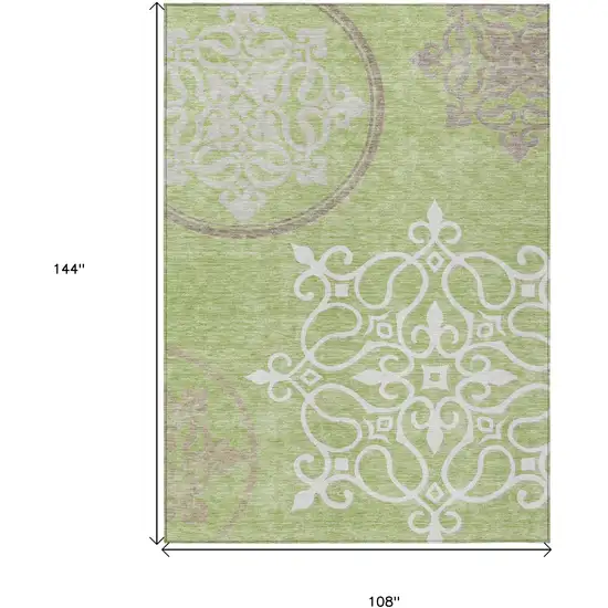 Artichoke Green Brown And Ivory Floral Medallion Washable Indoor Outdoor Area Rug Photo 3