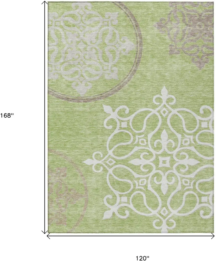 Artichoke Green Brown And Ivory Floral Medallion Washable Indoor Outdoor Area Rug Photo 3
