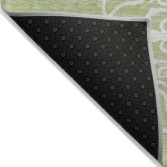 Artichoke Green Brown And Ivory Floral Medallion Washable Indoor Outdoor Area Rug Photo 4