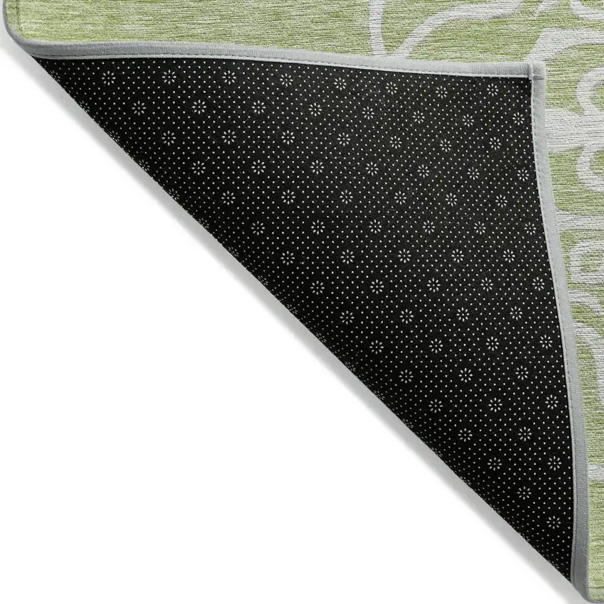 Artichoke Green Brown And Ivory Floral Medallion Washable Indoor Outdoor Area Rug Photo 4