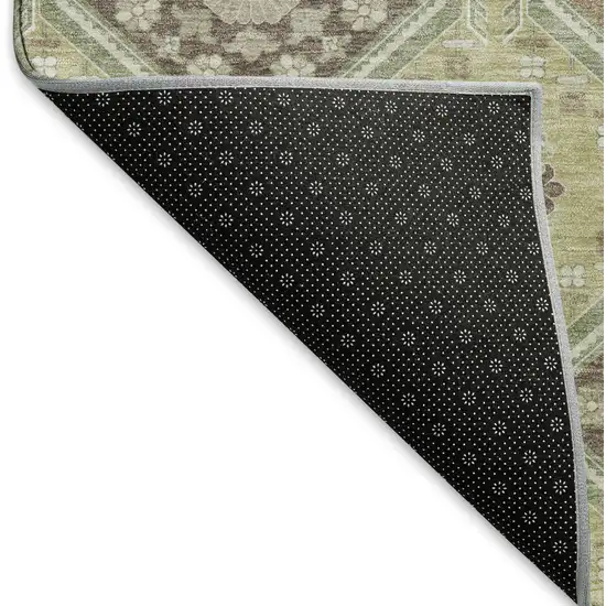 Artichoke Green Brown And Ivory Floral Washable Area Rug With UV Protection Photo 6