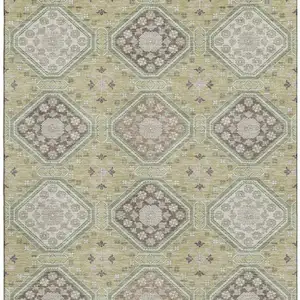 Photo of Artichoke Green Brown And Ivory Floral Washable Area Rug With UV Protection