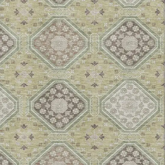 Artichoke Green Brown And Ivory Floral Washable Area Rug With UV Protection Photo 2