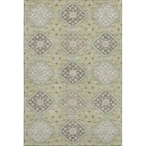 Photo of Artichoke Green Brown And Ivory Floral Washable Area Rug With UV Protection
