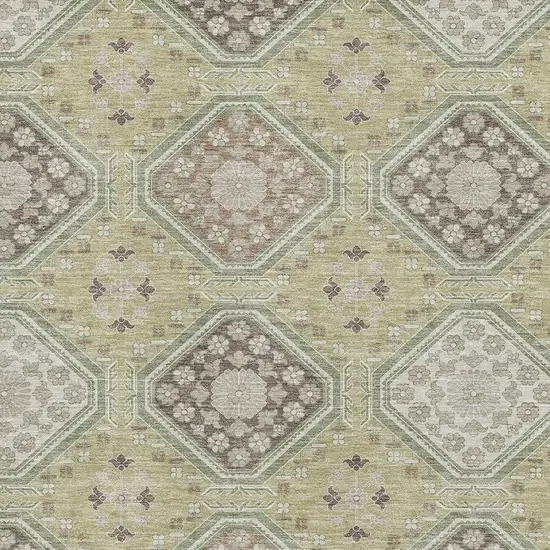 Artichoke Green Brown And Ivory Floral Washable Area Rug With UV Protection Photo 2