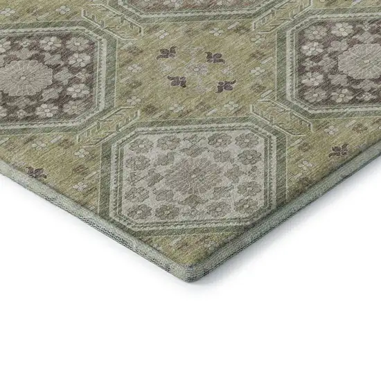 Artichoke Green Brown And Ivory Floral Washable Area Rug With UV Protection Photo 7