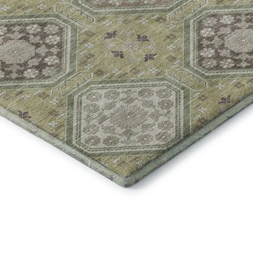 Artichoke Green Brown And Ivory Floral Washable Area Rug With UV Protection Photo 7