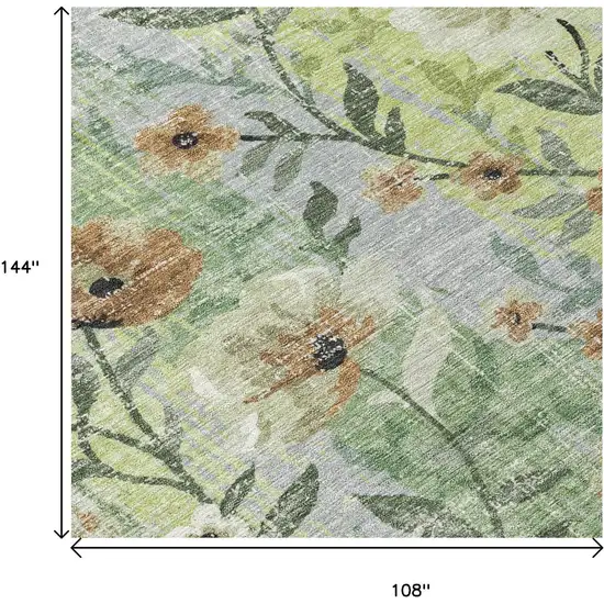 Artichoke Green Brown And Ivory Floral Washable Indoor Outdoor Area Rug Photo 6
