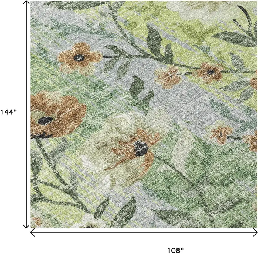 Artichoke Green Brown And Ivory Floral Washable Indoor Outdoor Area Rug Photo 6