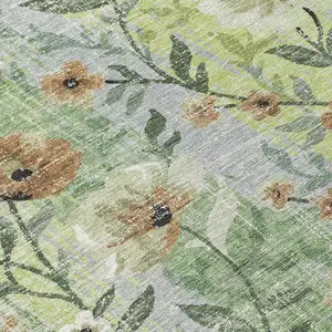 Photo of Artichoke Green Brown And Ivory Floral Washable Indoor Outdoor Area Rug