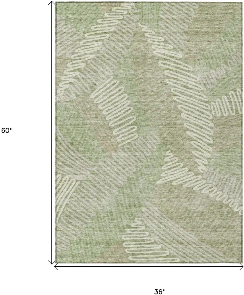 Artichoke Green Brown And Ivory Floral Washable Indoor Outdoor Area Rug Photo 3