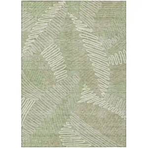 Photo of Artichoke Green Brown And Ivory Floral Washable Indoor Outdoor Area Rug