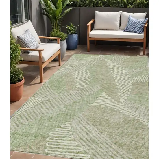 Artichoke Green Brown And Ivory Floral Washable Indoor Outdoor Area Rug Photo 1