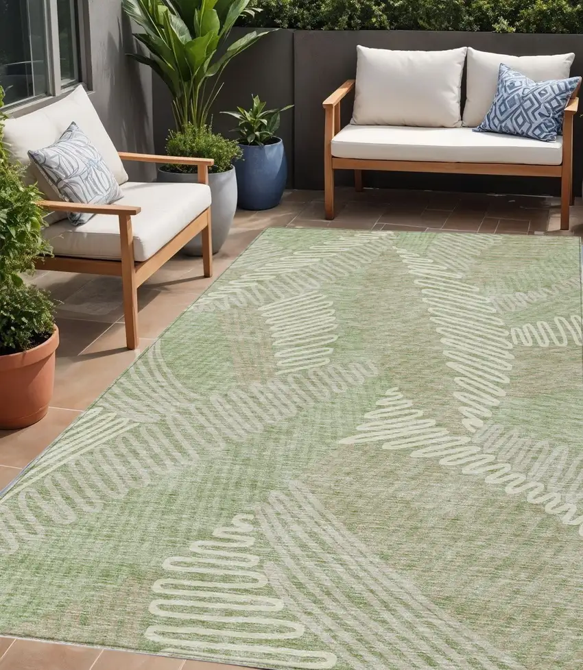Artichoke Green Brown And Ivory Floral Washable Indoor Outdoor Area Rug Photo 1