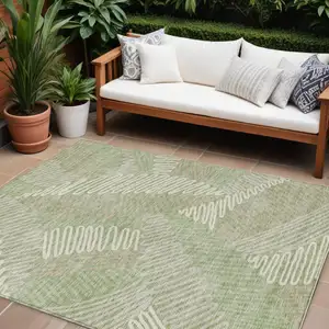 Photo of Artichoke Green Brown And Ivory Floral Washable Indoor Outdoor Area Rug