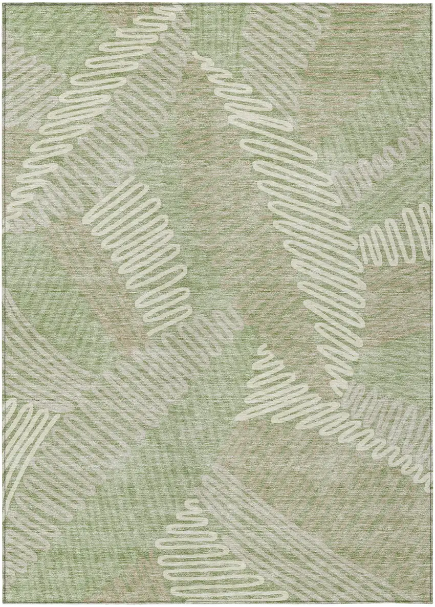 Artichoke Green Brown And Ivory Floral Washable Indoor Outdoor Area Rug Photo 2