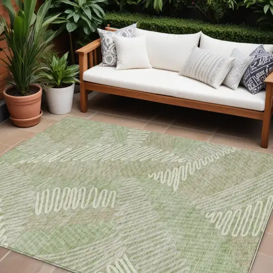 Artichoke Green Brown And Ivory Floral Washable Indoor Outdoor Area Rug Photo 1