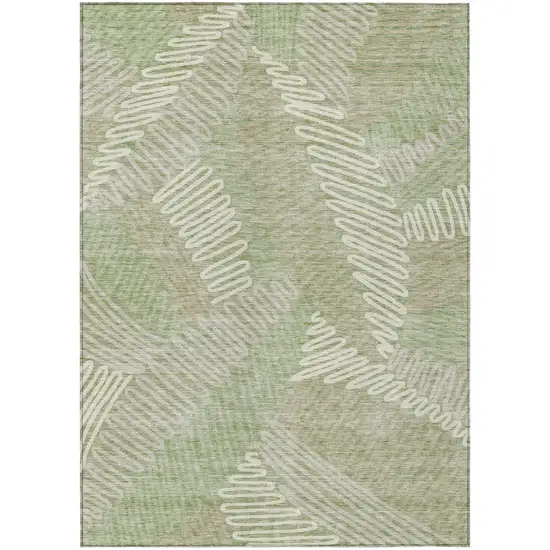 Artichoke Green Brown And Ivory Floral Washable Indoor Outdoor Area Rug Photo 2