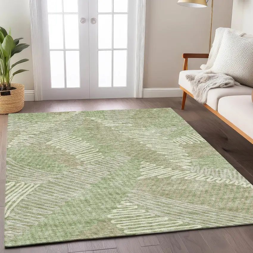 Artichoke Green Brown And Ivory Floral Washable Indoor Outdoor Area Rug Photo 9