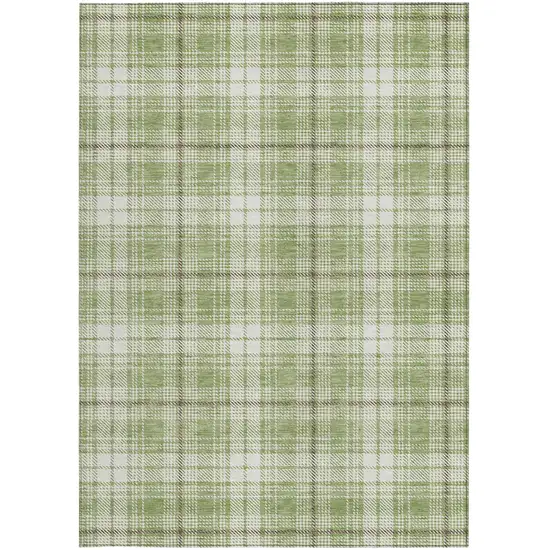 Artichoke Green Brown And Ivory Plaid Washable Indoor Outdoor Area Rug Photo 6