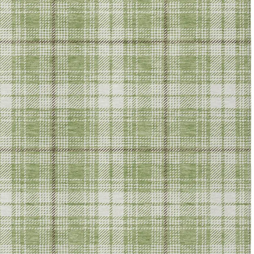 Artichoke Green Brown And Ivory Plaid Washable Indoor Outdoor Area Rug Photo 5