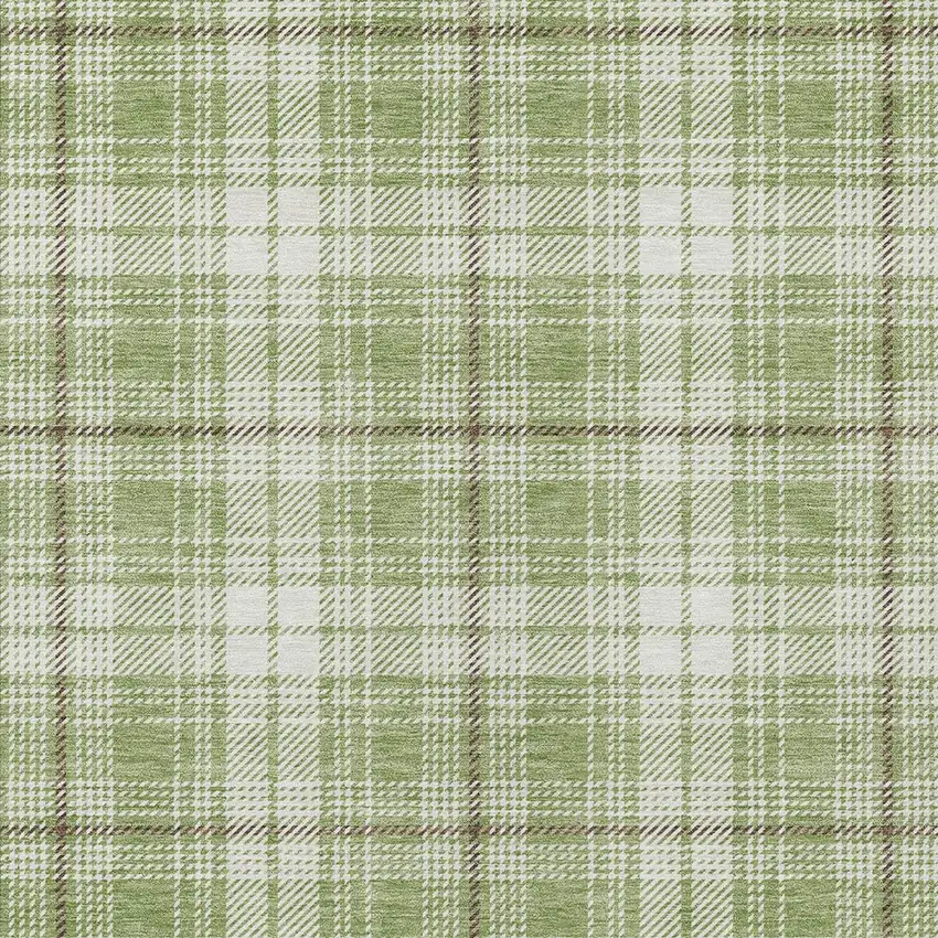 Artichoke Green Brown And Ivory Plaid Washable Indoor Outdoor Area Rug Photo 5