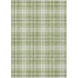 Photo of Artichoke Green Brown And Ivory Plaid Washable Indoor Outdoor Area Rug