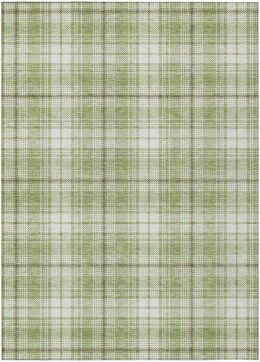 Artichoke Green Brown And Ivory Plaid Washable Indoor Outdoor Area Rug Photo 2