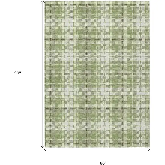 Artichoke Green Brown And Ivory Plaid Washable Indoor Outdoor Area Rug Photo 3
